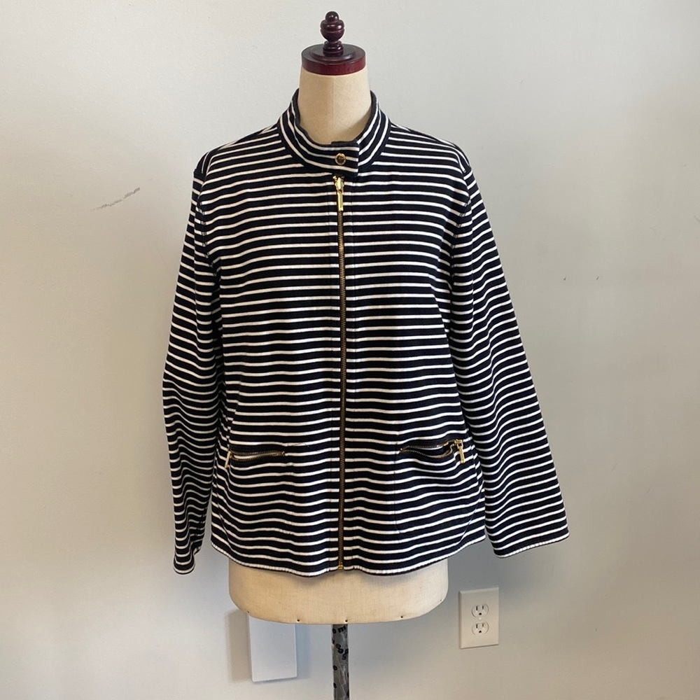 Lauren Ralph Lauren Jacket Blue & White Stripped Gold Zipper